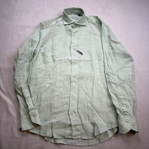 Spada Shirt Mens 15.5 39 Medium Green 100% Linen Long Sleeve Button Up NWT